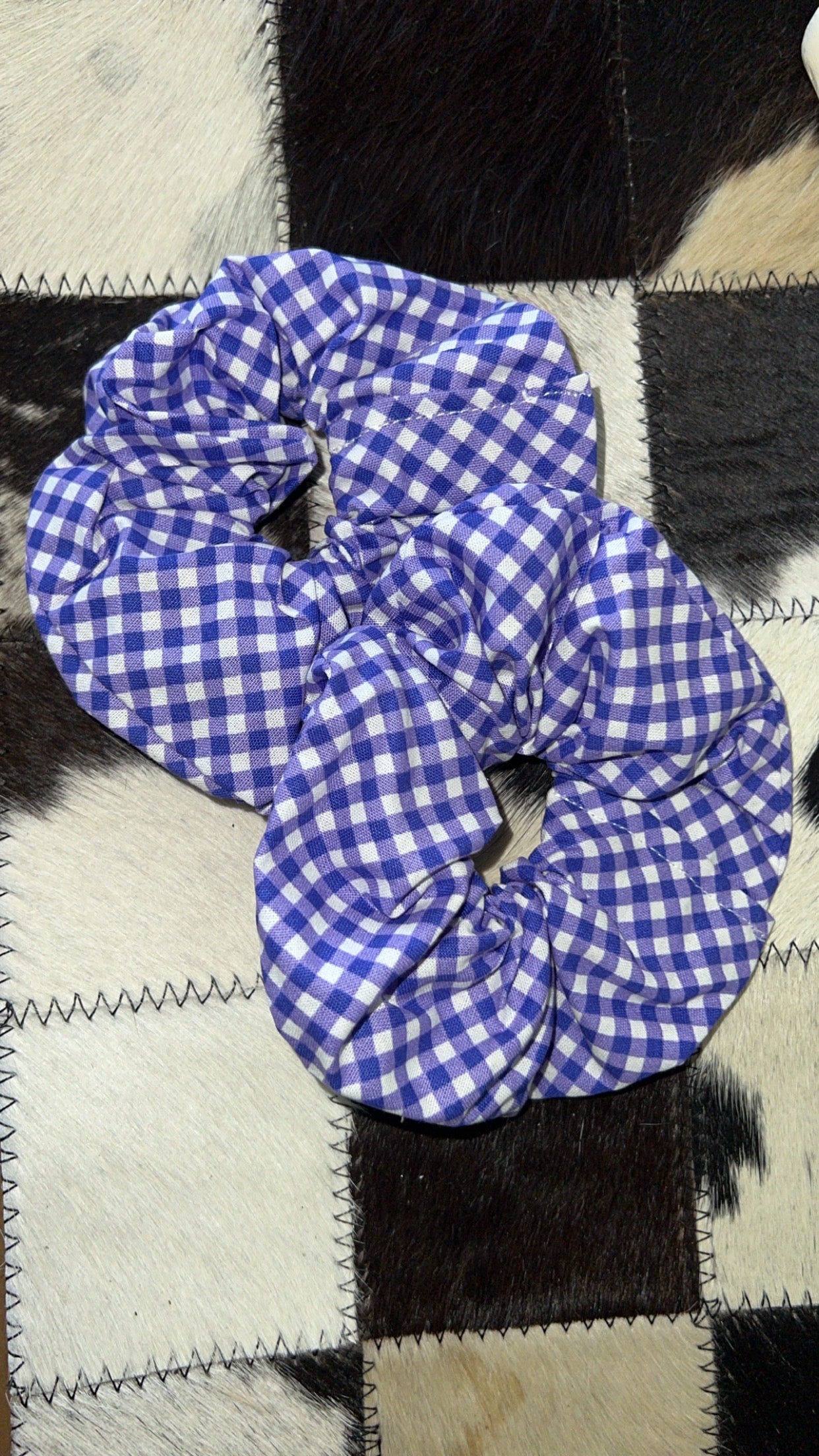 Purple check scrunchie