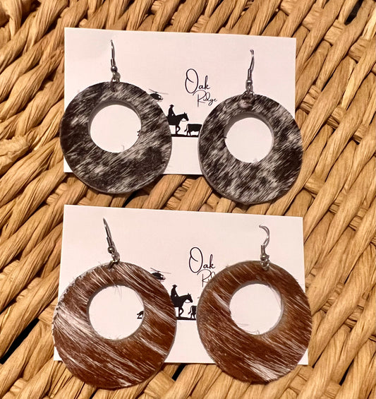 Cowhide Round Dangle Earrings