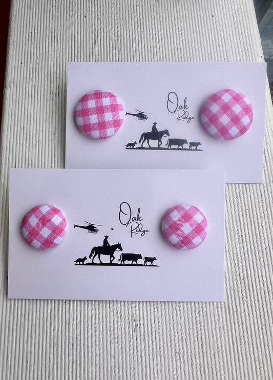 Pale Pink & White Gingham - Fabric Button Earring