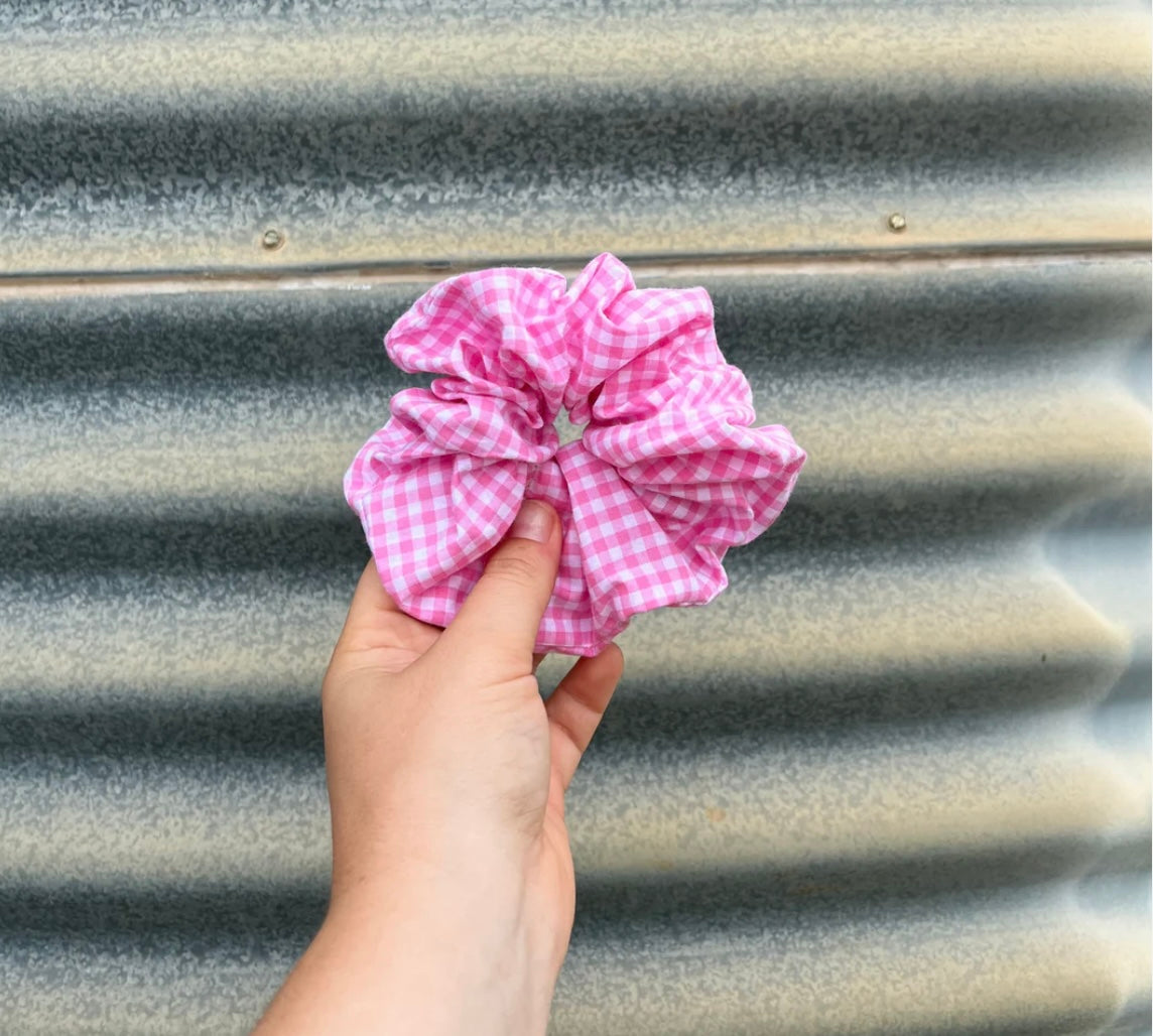 Pale Pink & White Gingham - Scrunchie