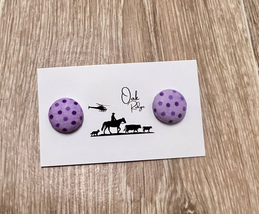 Purple polka dot button earrings