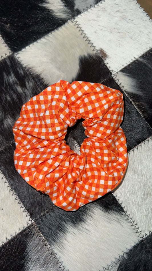 Orange check scrunchie