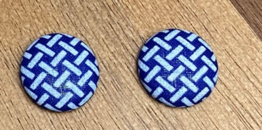 Royal Blue Checker Plate - Fabric Button Earrings